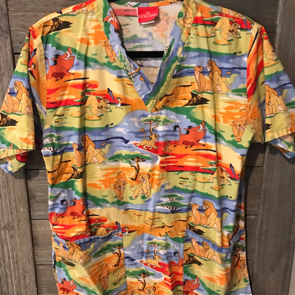 Disney Lion King Cartoon Print Scrub Top